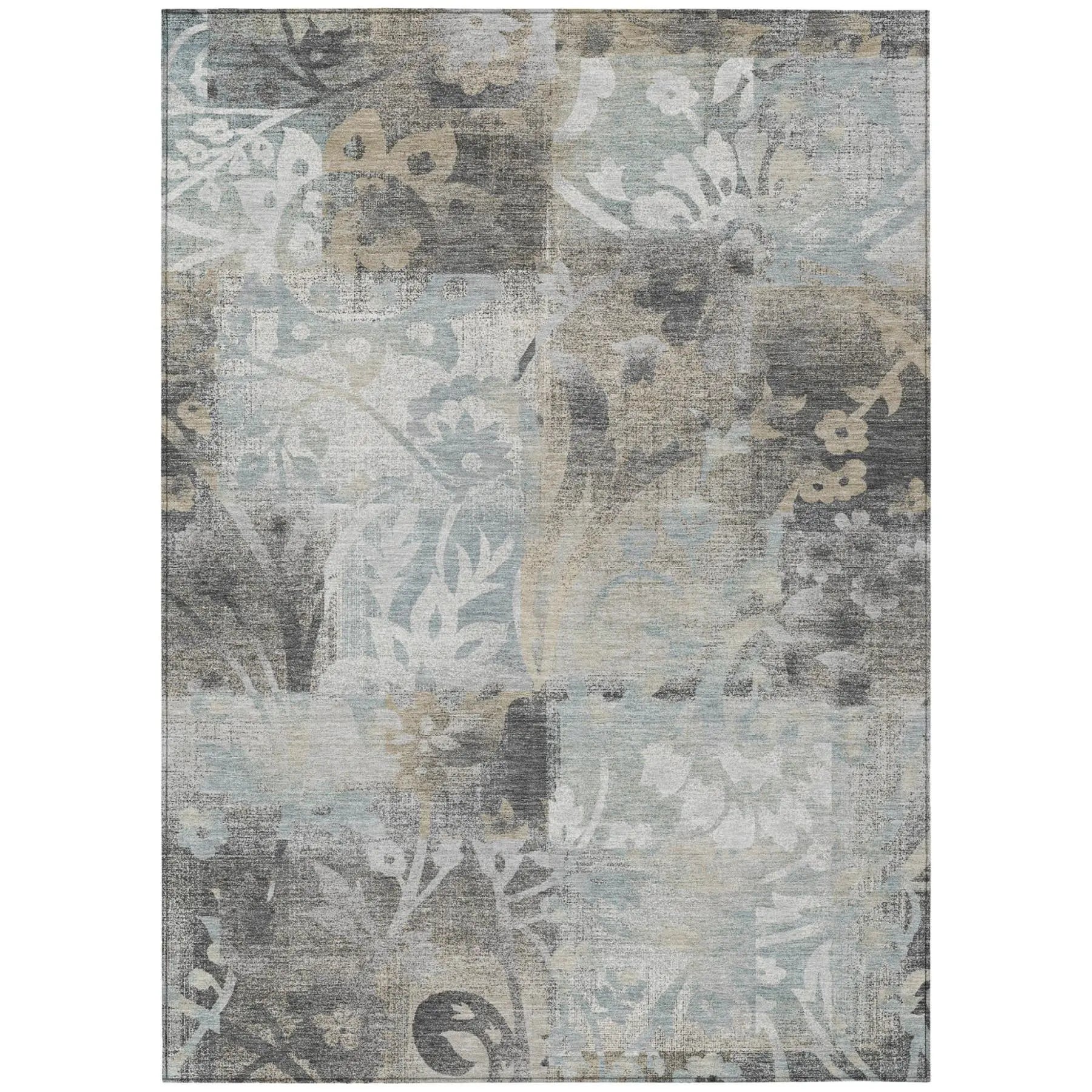 3' X 5' Gray And Silver Botanical Leaves Washable Indoor Outdoor Area Rug Homeroots Outdoor
