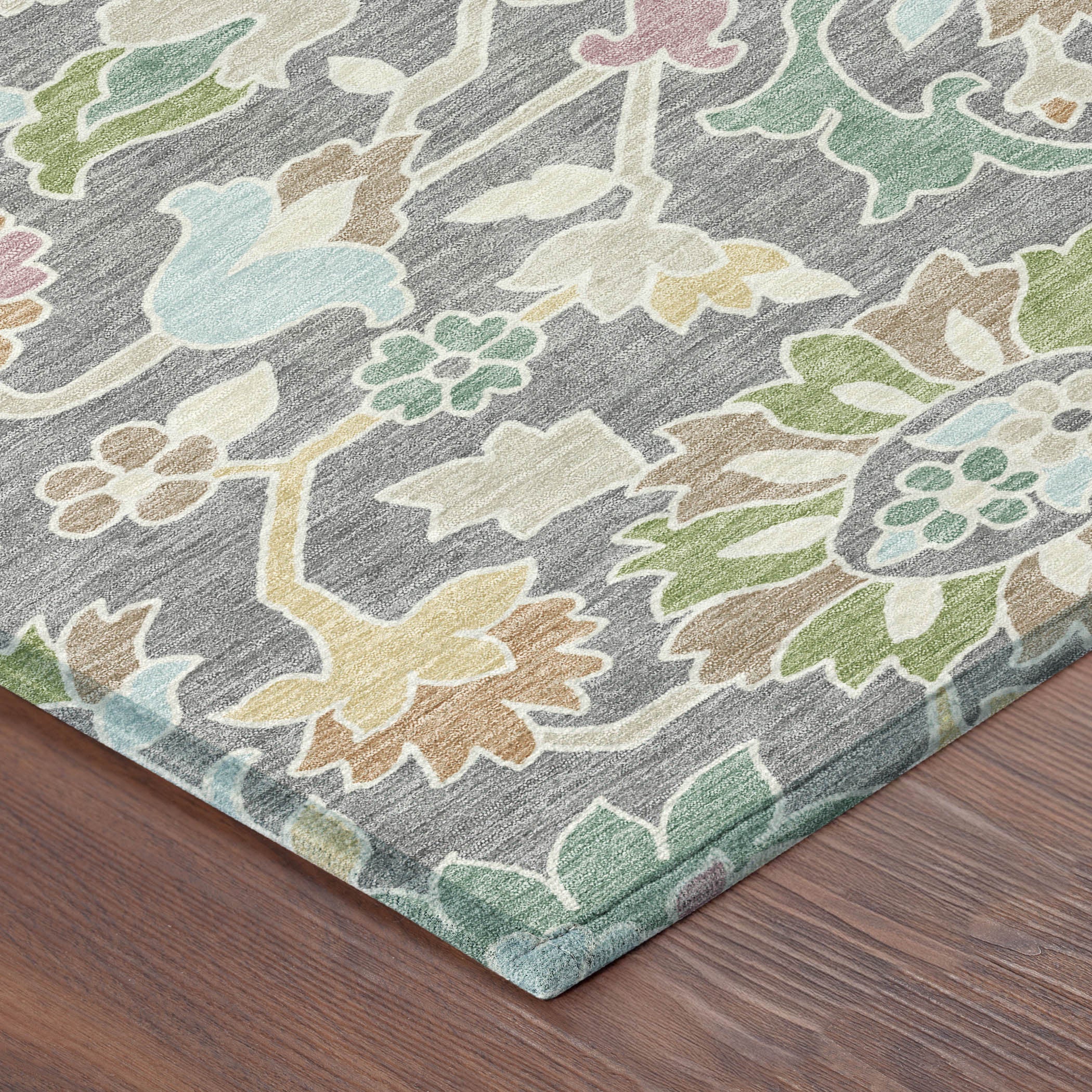 3' X 5' Gray And Silver Floral Washable Indoor Outdoor Area Rug Homeroots Outdoor