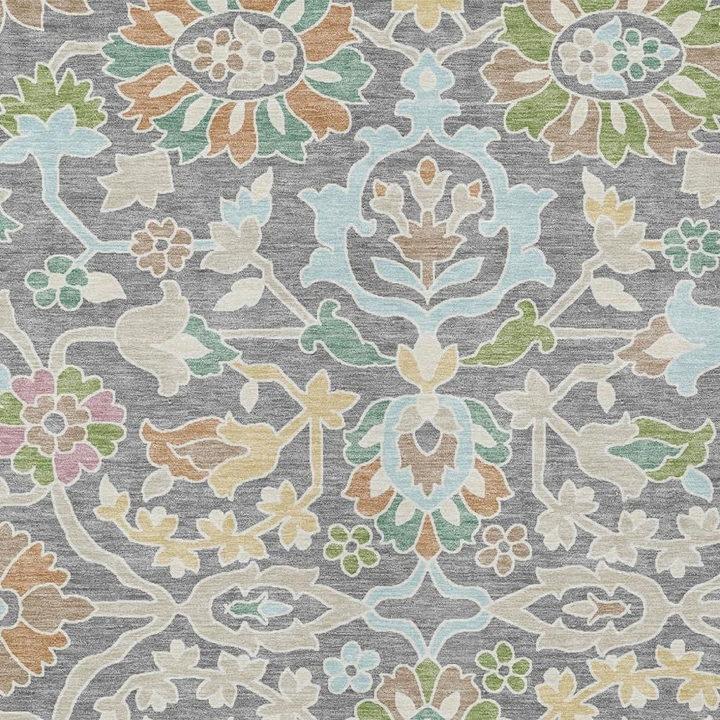 3' X 5' Gray And Silver Floral Washable Indoor Outdoor Area Rug Homeroots Outdoor