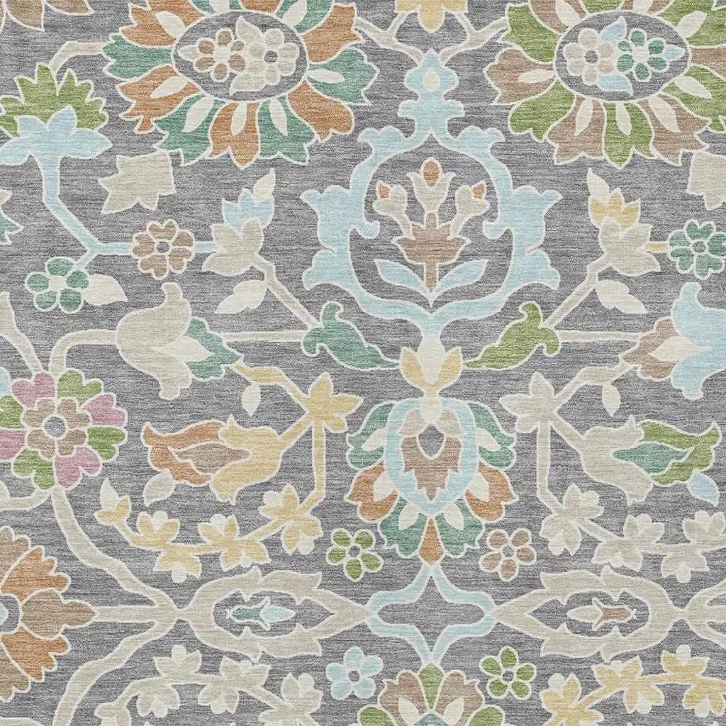3' X 5' Gray And Silver Floral Washable Indoor Outdoor Area Rug Homeroots Outdoor