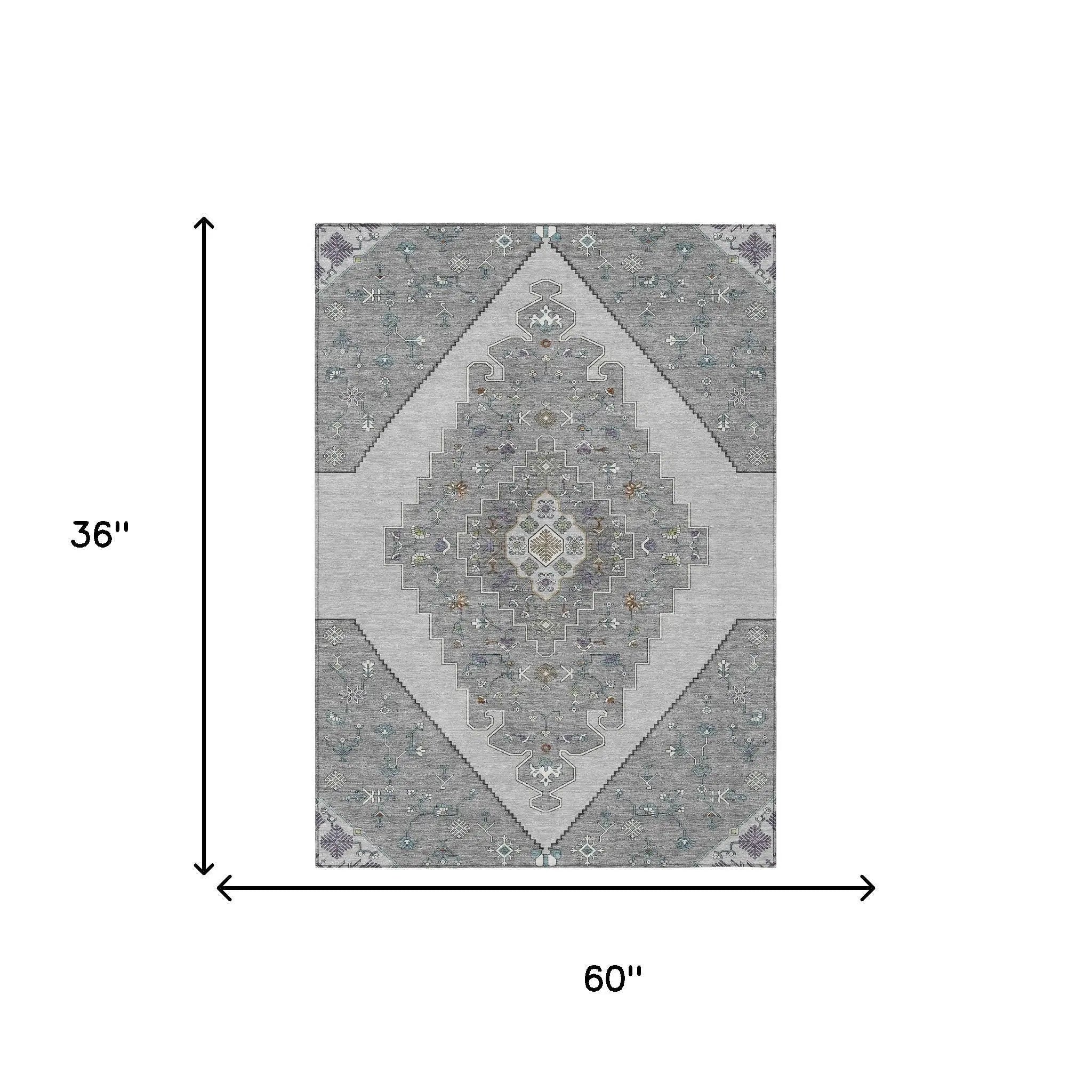 3' X 5' Gray And Silver Geometric Washable Indoor Outdoor Area Rug Homeroots Outdoor