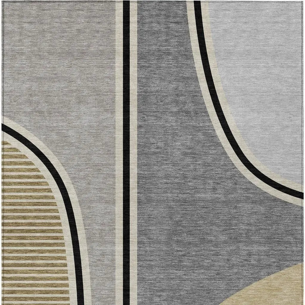 3' X 5' Gray And Silver Geometric Washable Indoor Outdoor Area Rug Homeroots Outdoor