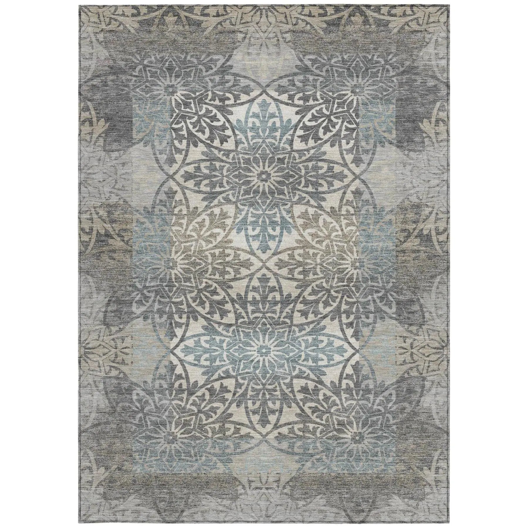 3' X 5' Gray And Silver Oriental Washable Indoor Outdoor Area Rug Homeroots Outdoor