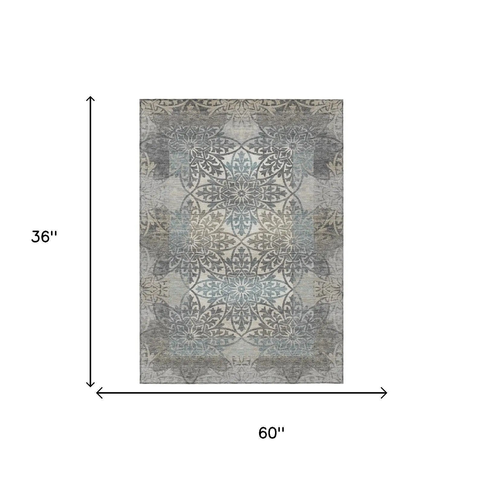 3' X 5' Gray And Silver Oriental Washable Indoor Outdoor Area Rug Homeroots Outdoor