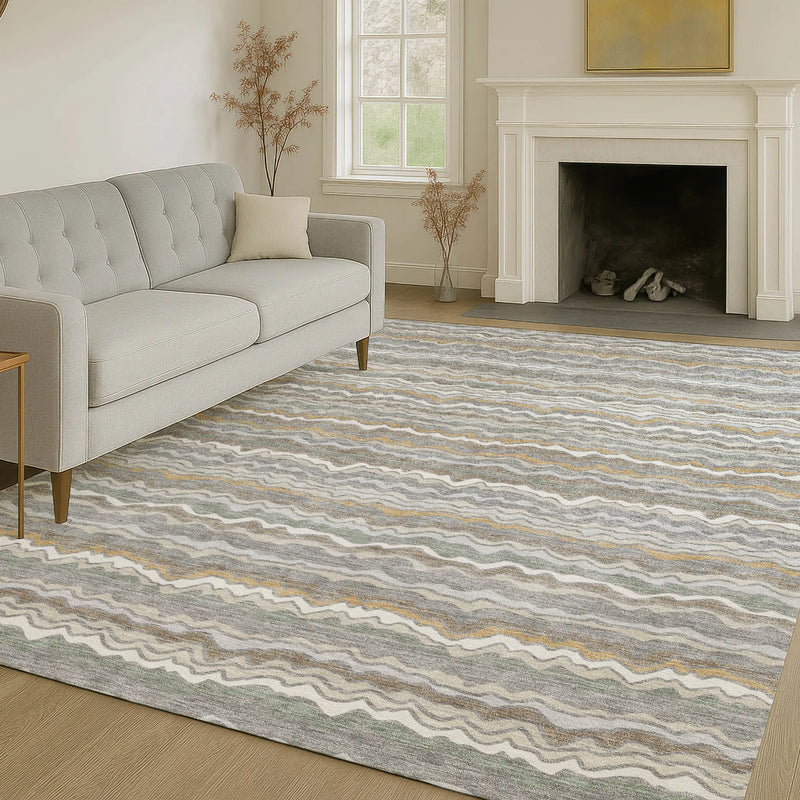 3' X 5' Gray And Silver Striped Washable Indoor Outdoor Area Rug Homeroots Outdoor