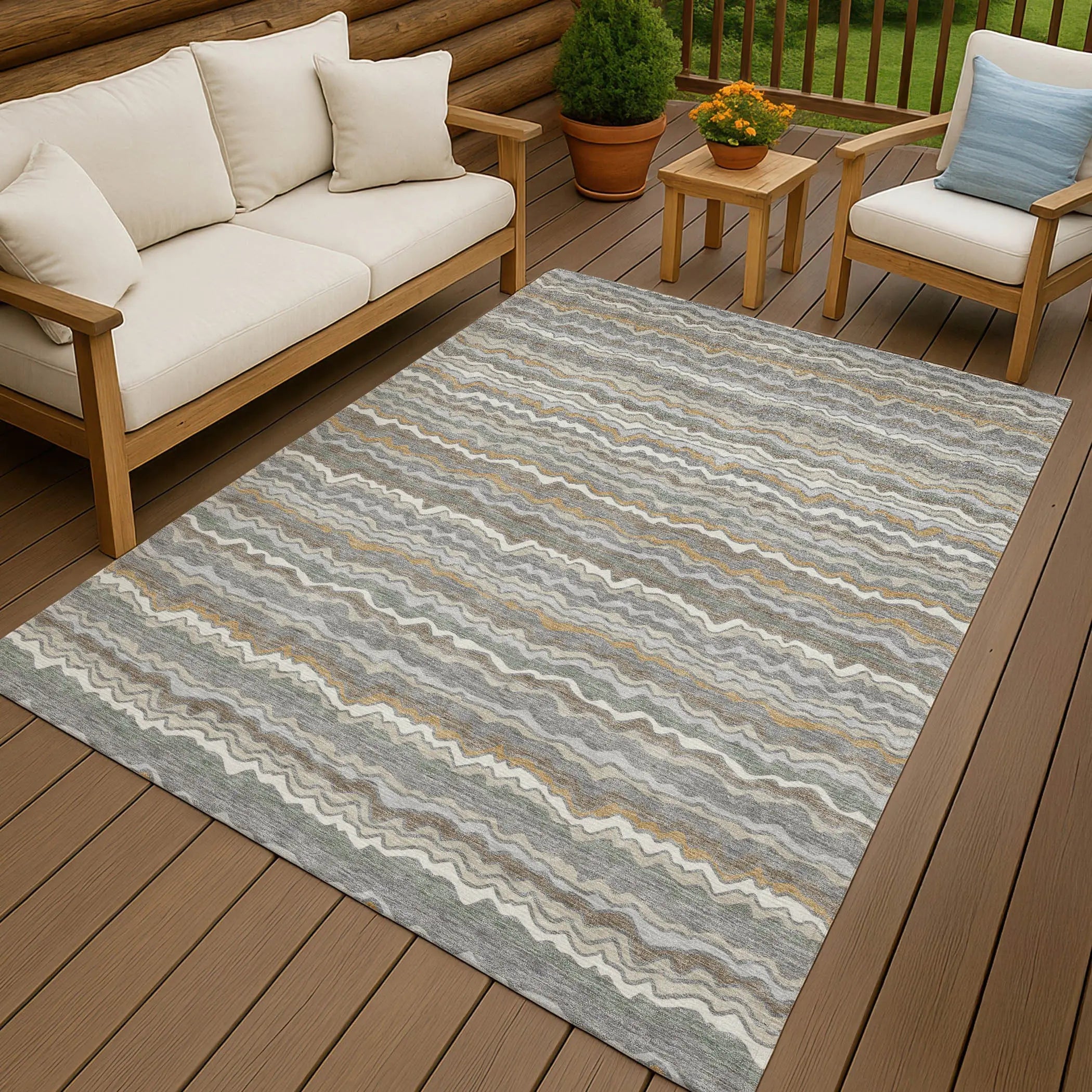 3' X 5' Gray And Silver Striped Washable Indoor Outdoor Area Rug Homeroots Outdoor
