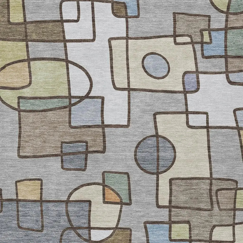 3' X 5' Gray And Sky Blue Geometric Washable Indoor Outdoor Area Rug Homeroots Outdoor