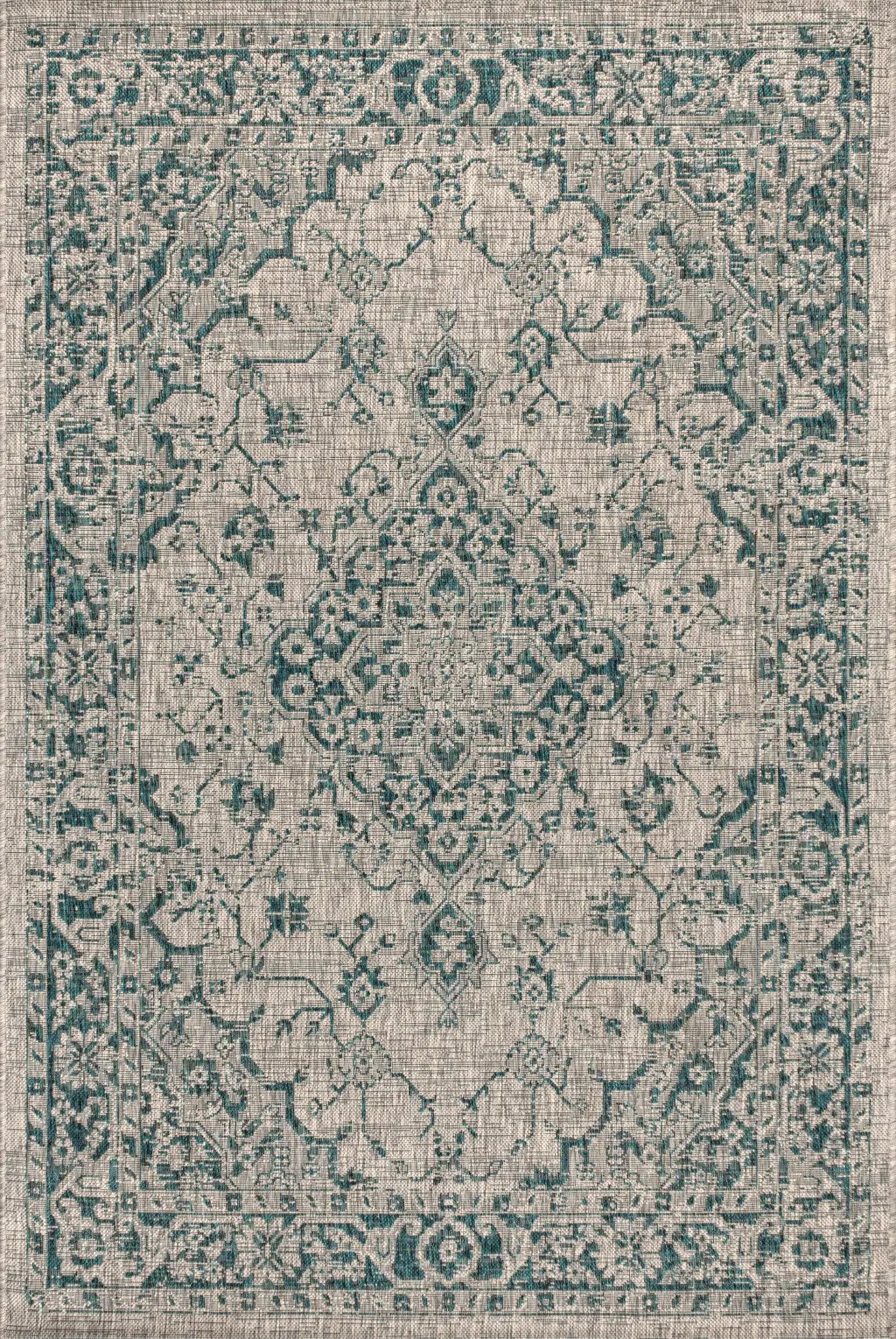 3' X 5' Gray And Teal Blue Medallion Indoor Outdoor Area Rug Homeroots Outdoor