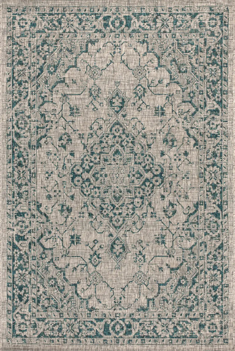 3' X 5' Gray And Teal Blue Medallion Indoor Outdoor Area Rug Homeroots Outdoor