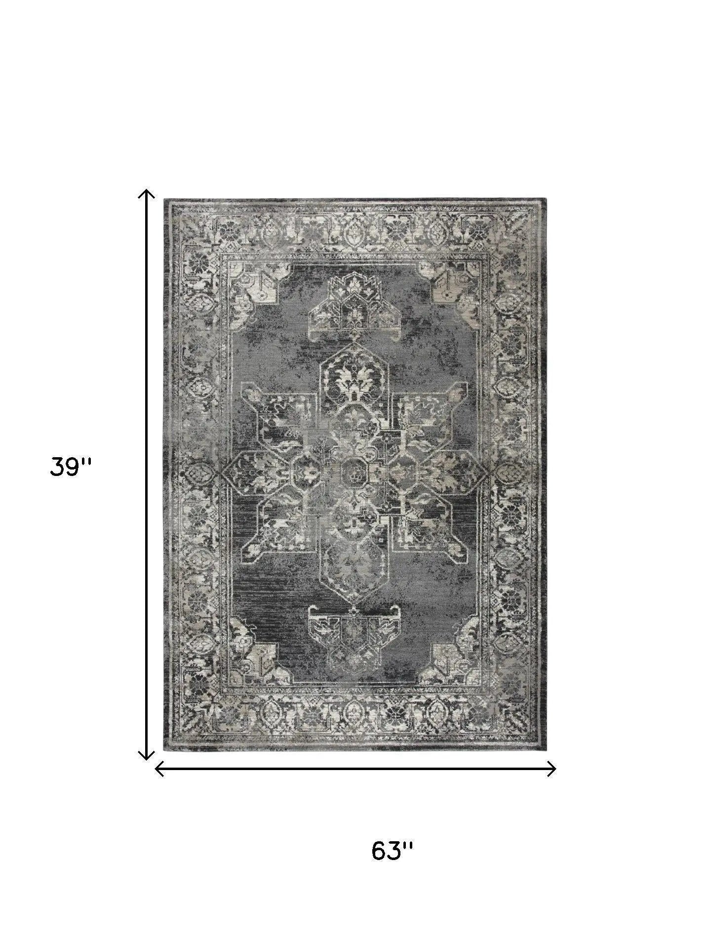 3' X 5' Gray Black Taupe Natural And Ivory Medallion Area Rug Homeroots Home Decor