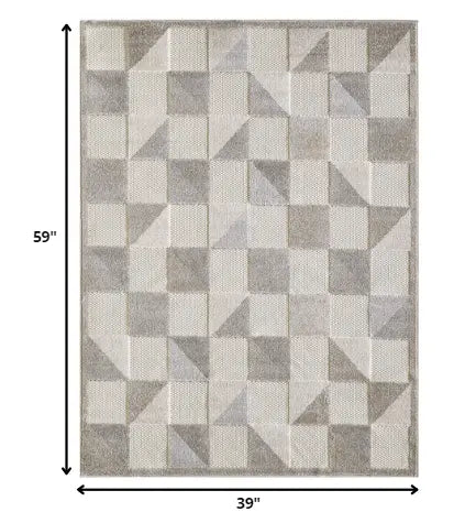 3' X 5' Gray Geometric Stain Resistant Indoor Outdoor Area Rug Homeroots Outdoor