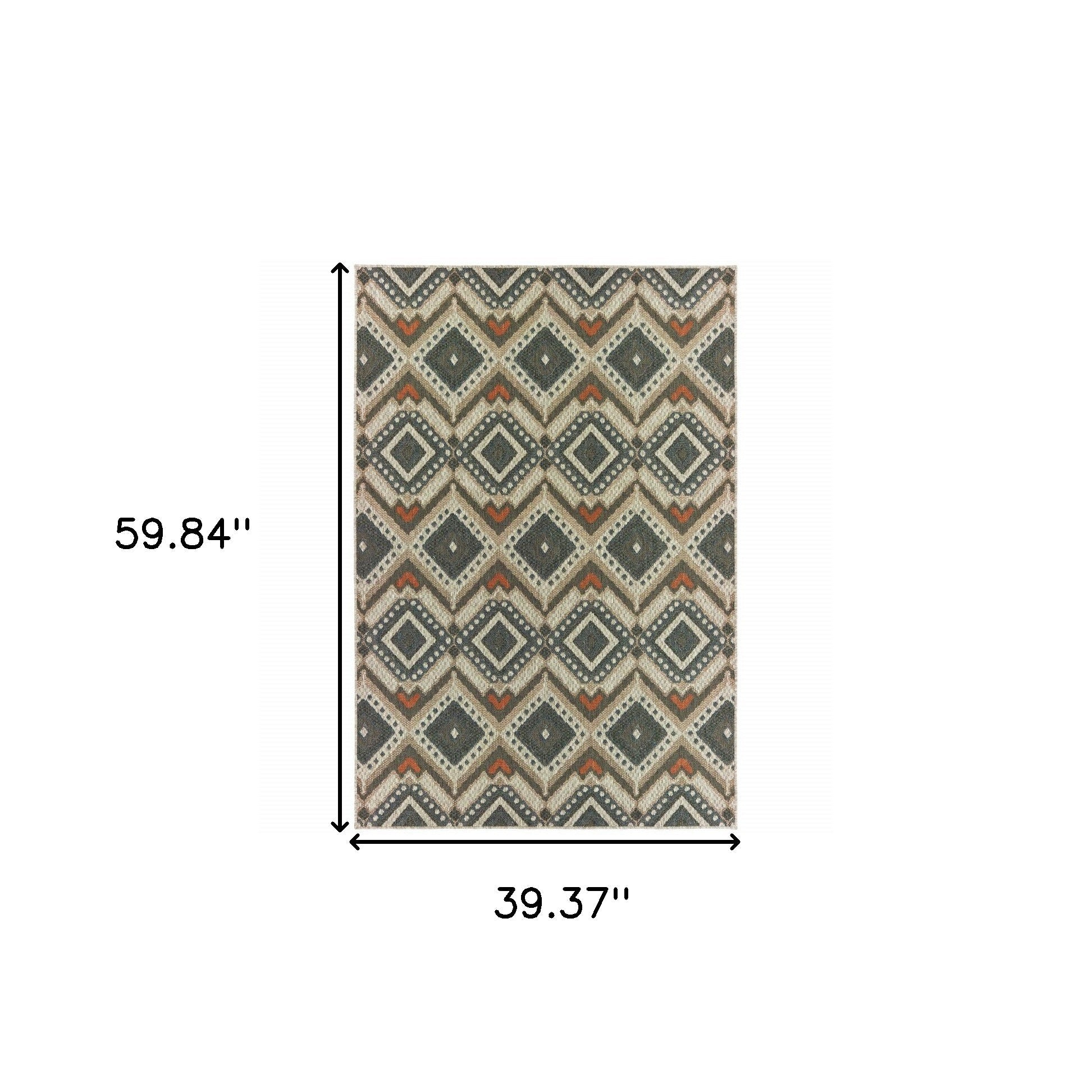 3' X 5' Gray Geometric Stain Resistant Indoor Outdoor Area Rug Homeroots Outdoor