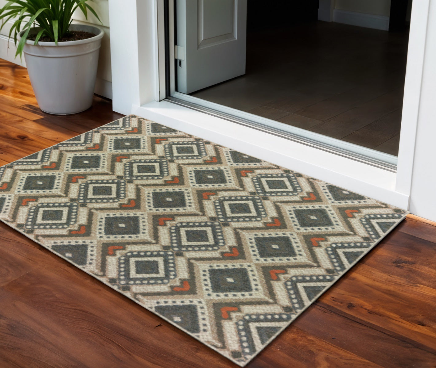 3' X 5' Gray Geometric Stain Resistant Indoor Outdoor Area Rug Homeroots Outdoor