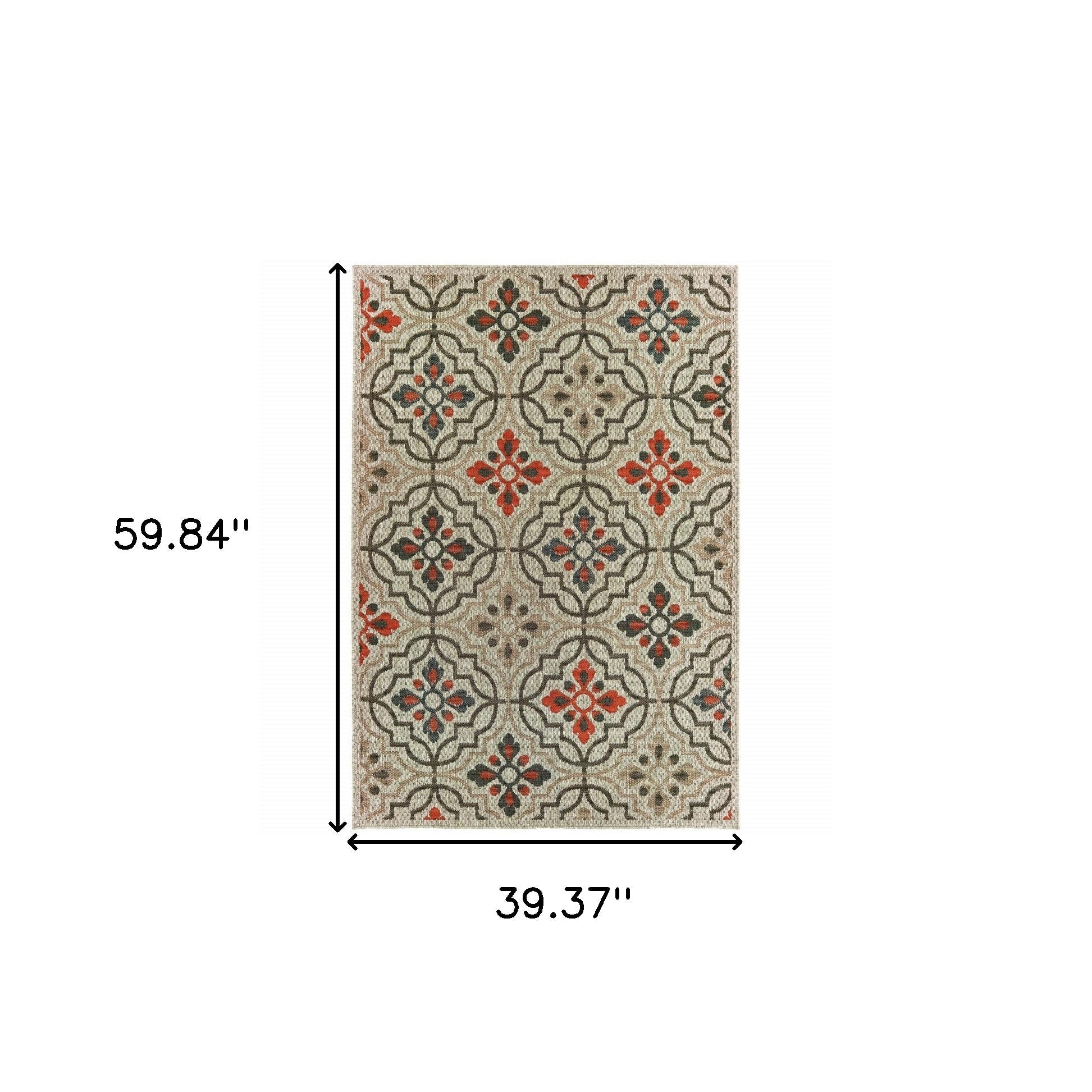 3' X 5' Gray Geometric Stain Resistant Indoor Outdoor Area Rug Homeroots Outdoor
