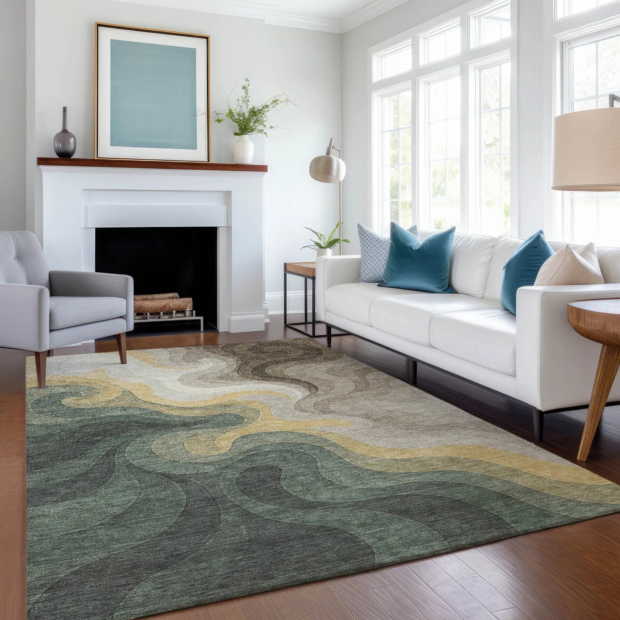 3' X 5' Green And Beige Abstract Washable Indoor Outdoor Area Rug Homeroots Outdoor