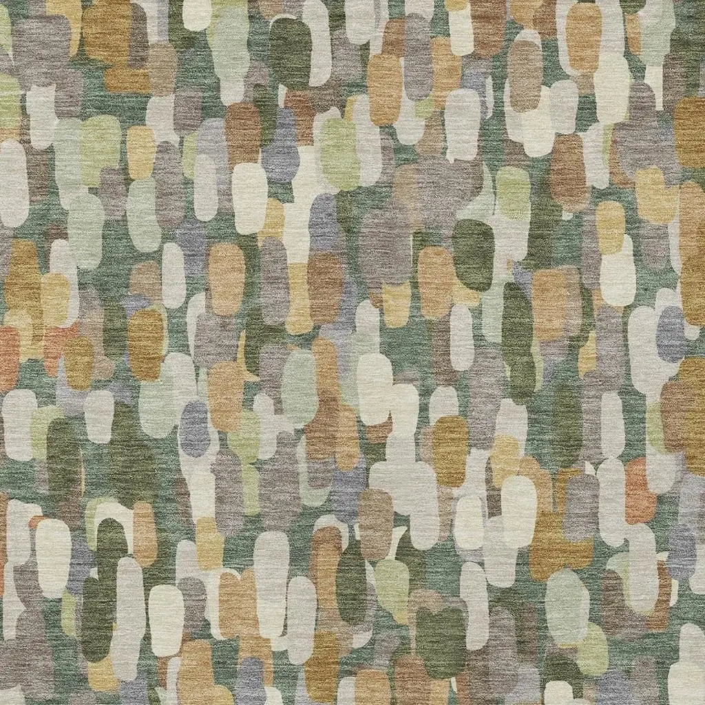 3' X 5' Green And Beige Abstract Washable Indoor Outdoor Area Rug Homeroots Outdoor