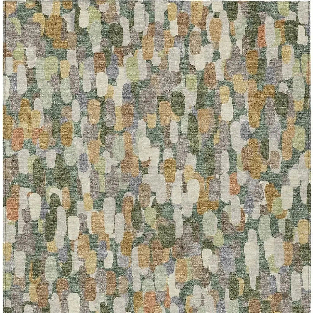 3' X 5' Green And Beige Abstract Washable Indoor Outdoor Area Rug Homeroots Outdoor