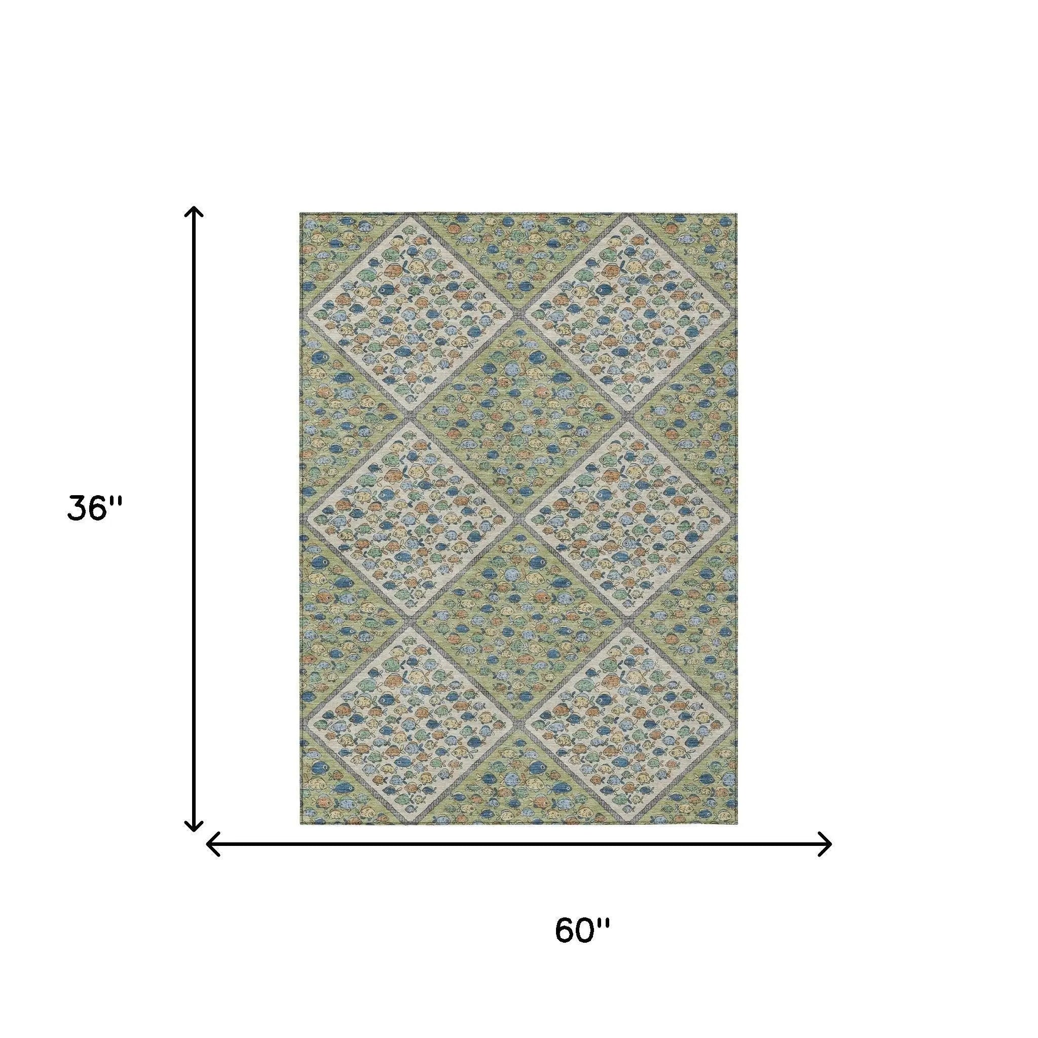 3' X 5' Green And Beige Abstract Washable Indoor Outdoor Area Rug Homeroots Outdoor