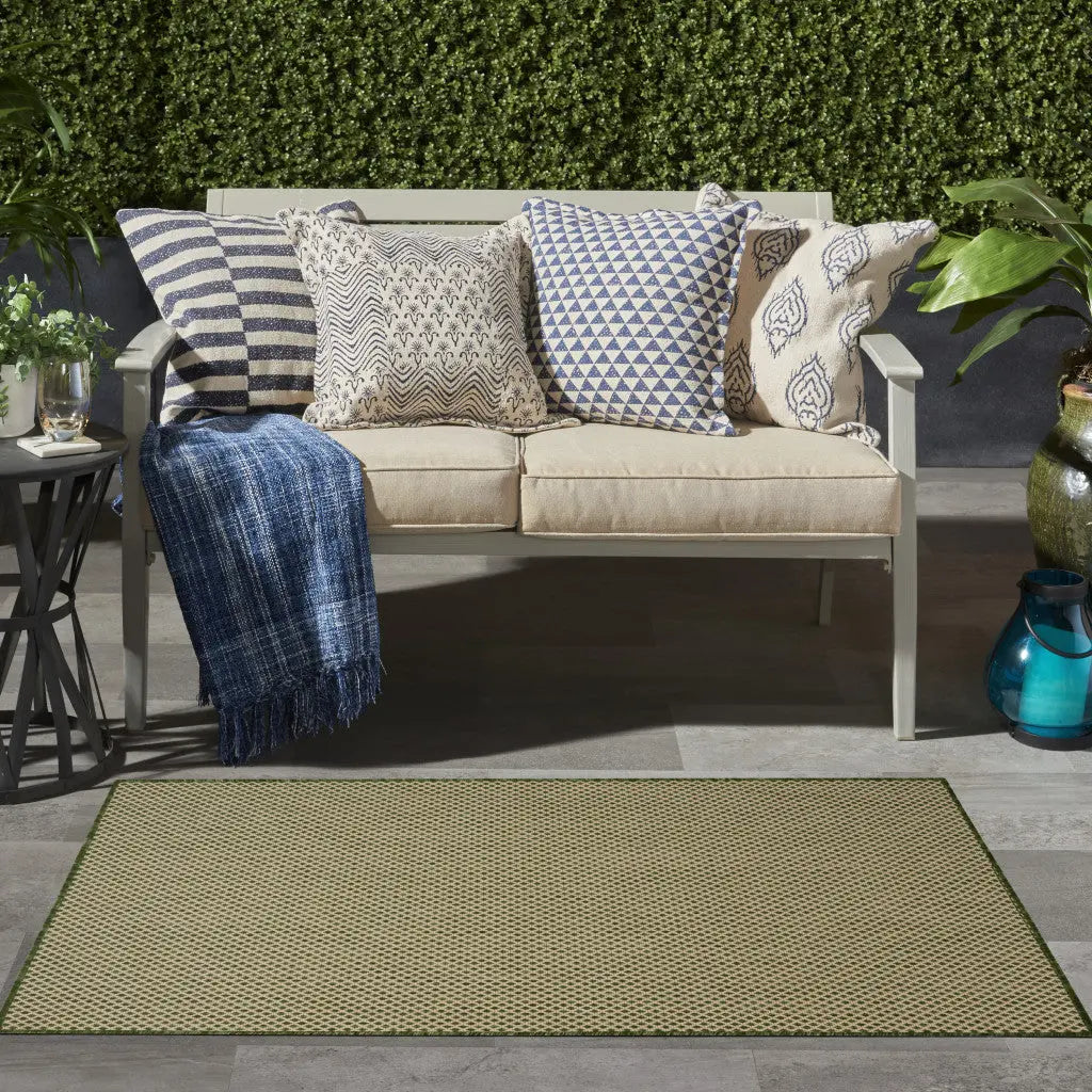 3' X 5' Green And Beige Geometric Indoor Outdoor Area Rug Homeroots Outdoor