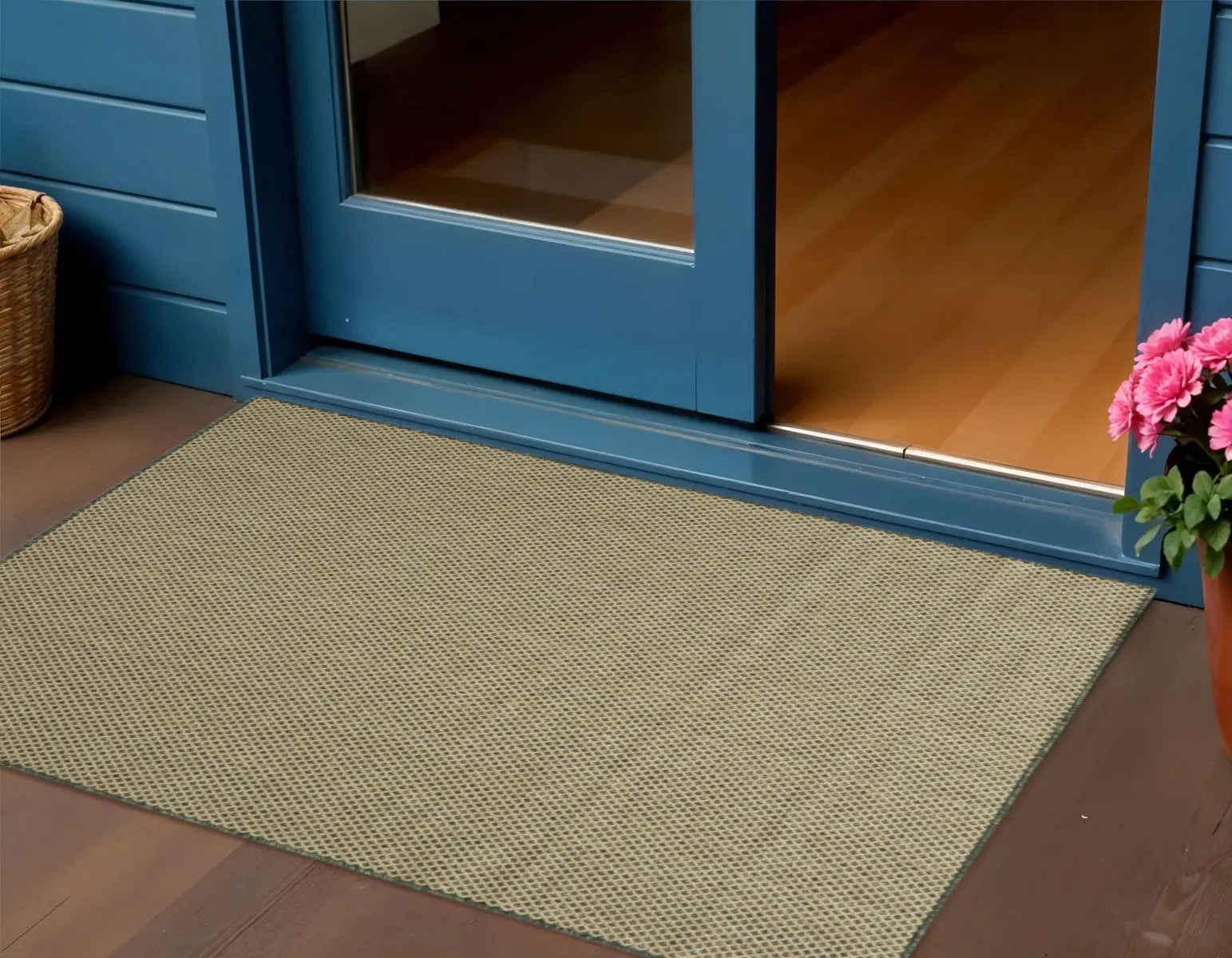 3' X 5' Green And Beige Geometric Indoor Outdoor Area Rug Homeroots Outdoor