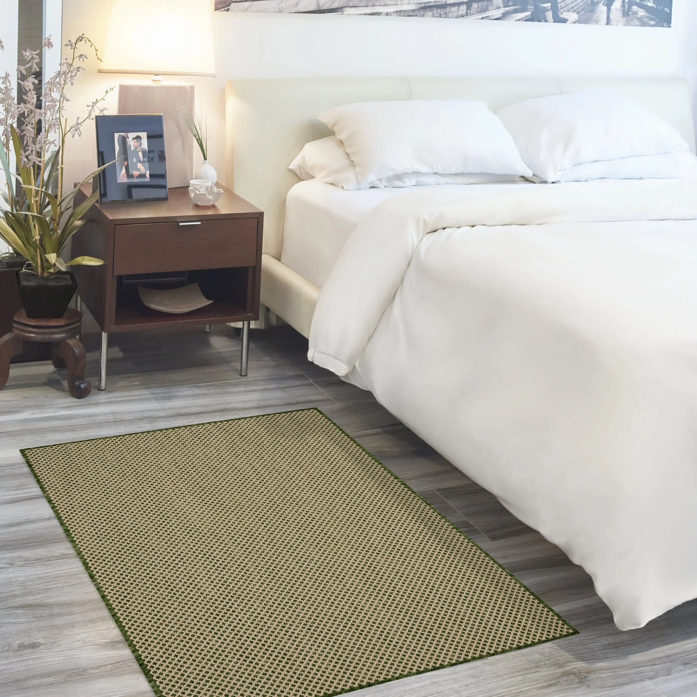 3' X 5' Green And Beige Geometric Indoor Outdoor Area Rug Homeroots Outdoor
