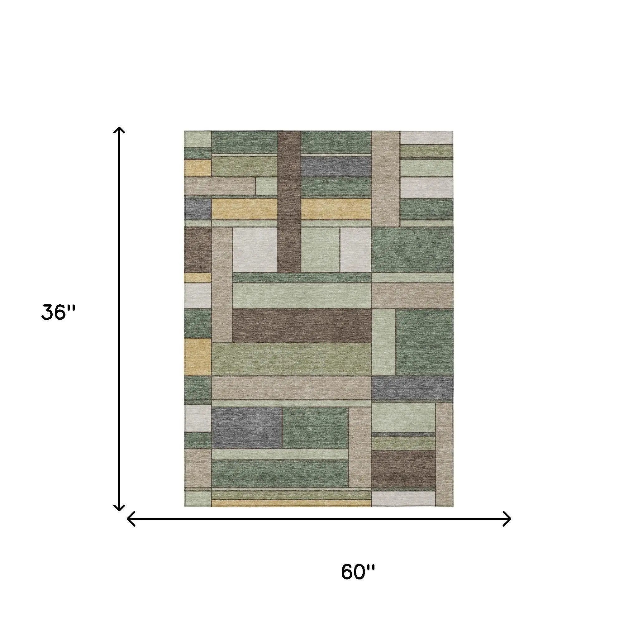 3' X 5' Green And Beige Geometric Washable Indoor Outdoor Area Rug Homeroots Outdoor