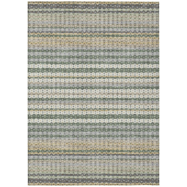 3' X 5' Green And Beige Striped Washable Indoor Outdoor Area Rug Homeroots Outdoor