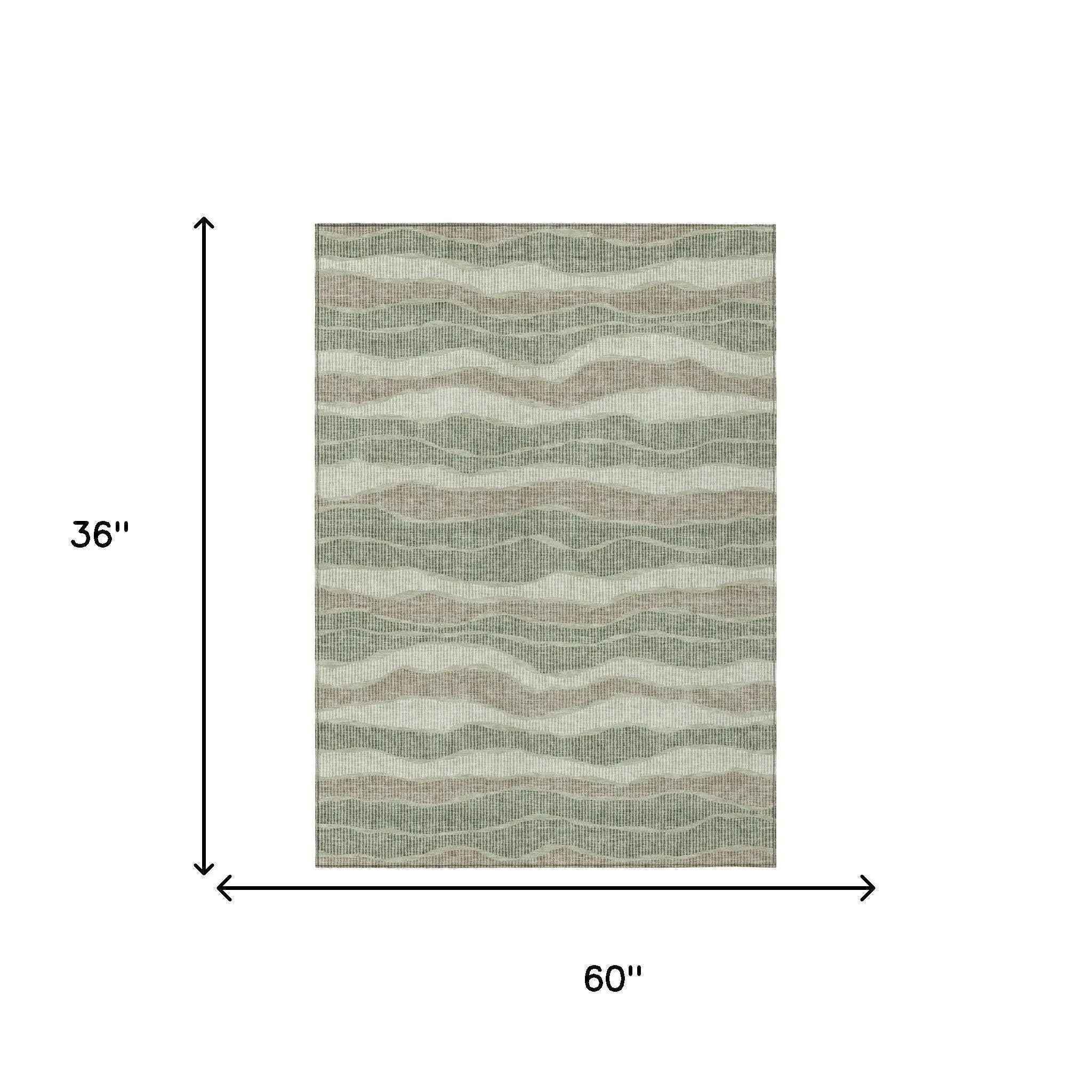3' X 5' Green And Beige Striped Washable Indoor Outdoor Area Rug Homeroots Outdoor