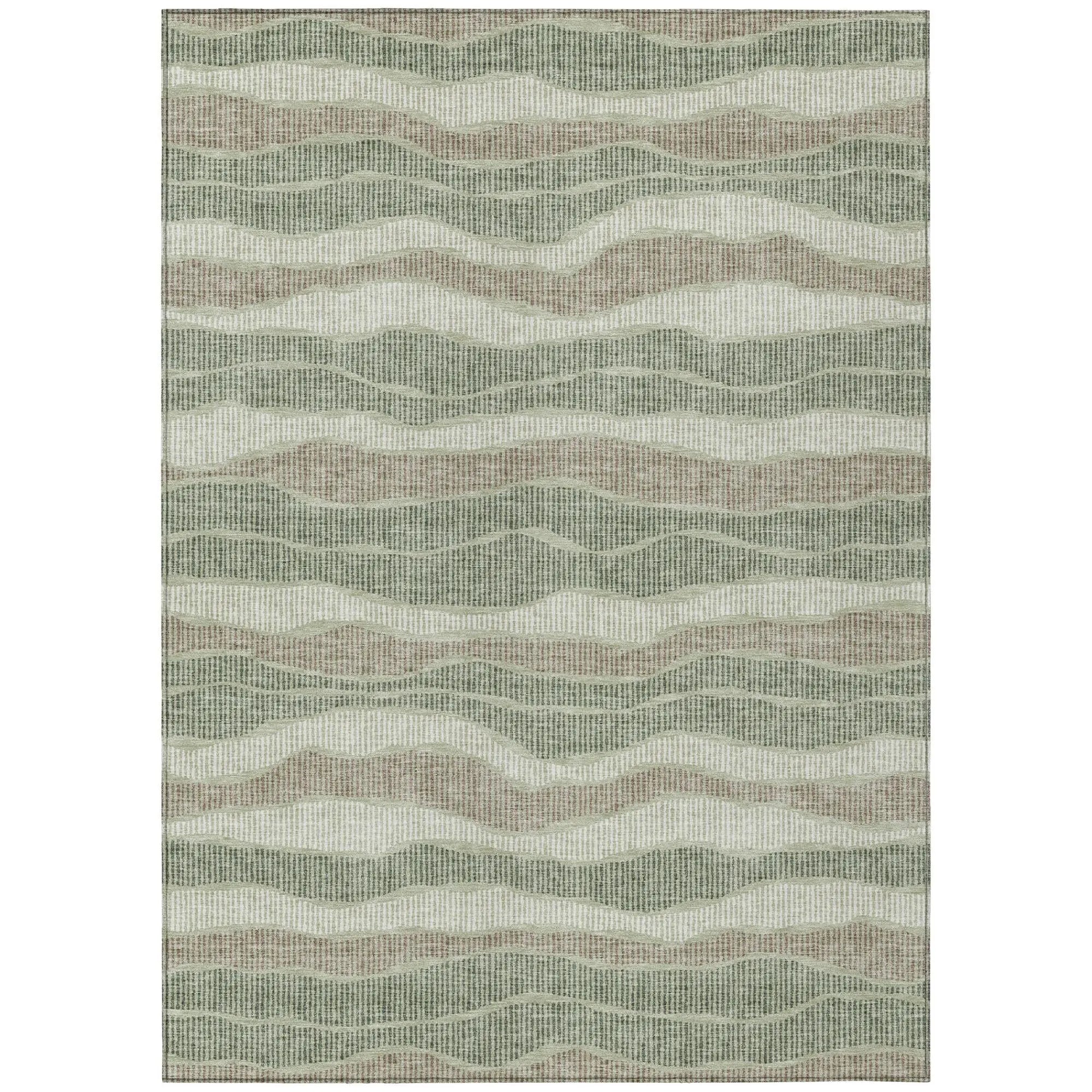 3' X 5' Green And Beige Striped Washable Indoor Outdoor Area Rug Homeroots Outdoor