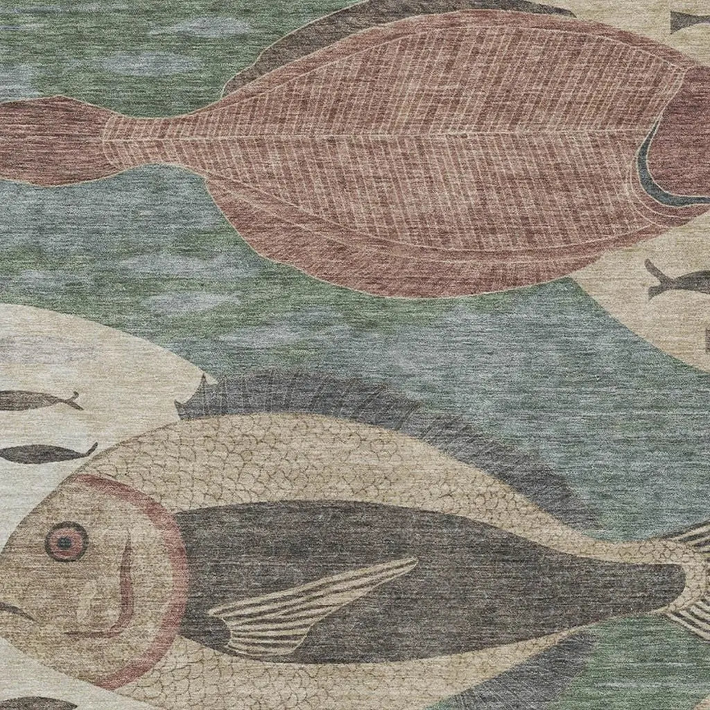3' X 5' Green And Beige Tropical Fish Washable Indoor Outdoor Area Rug Homeroots Outdoor