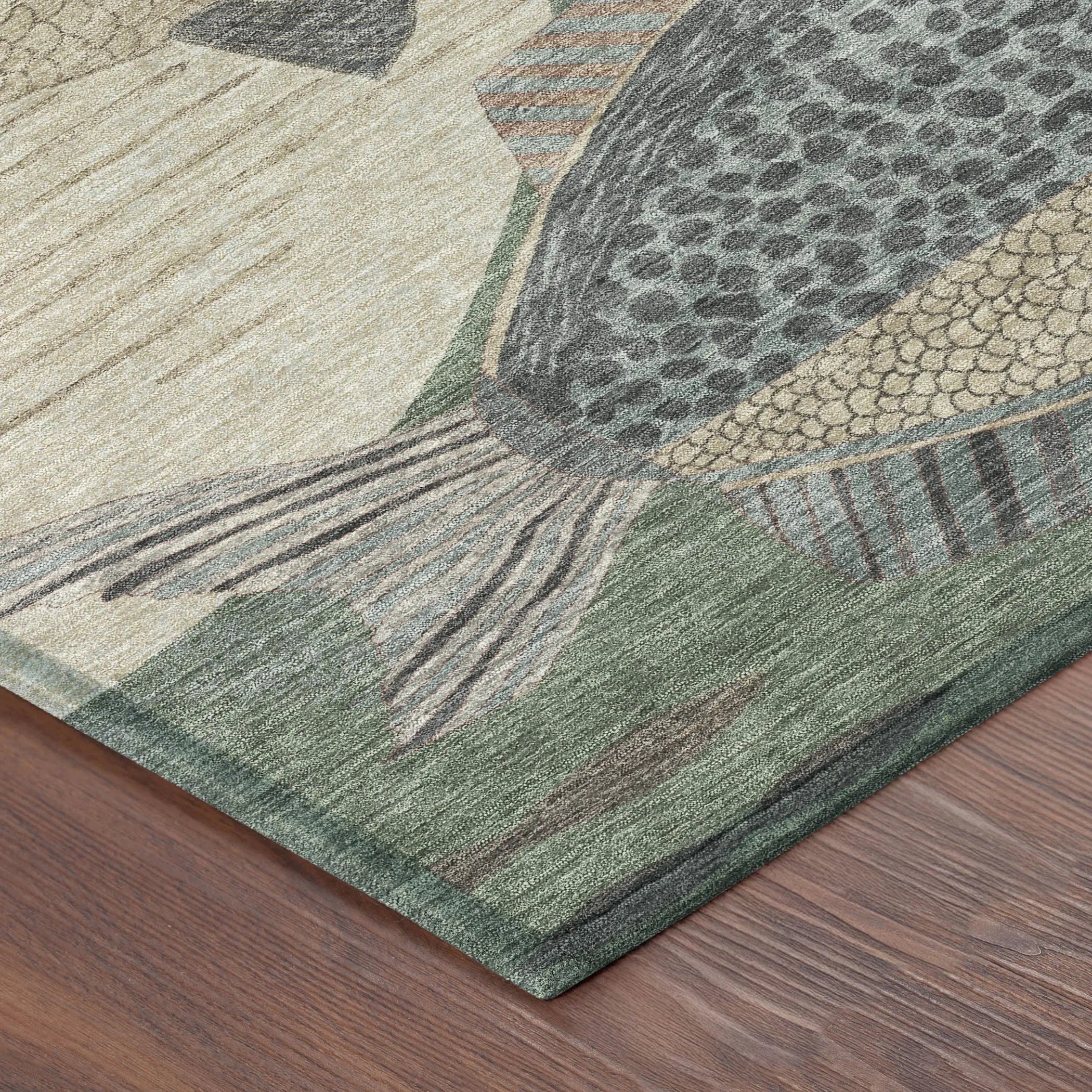 3' X 5' Green And Beige Tropical Fish Washable Indoor Outdoor Area Rug Homeroots Outdoor