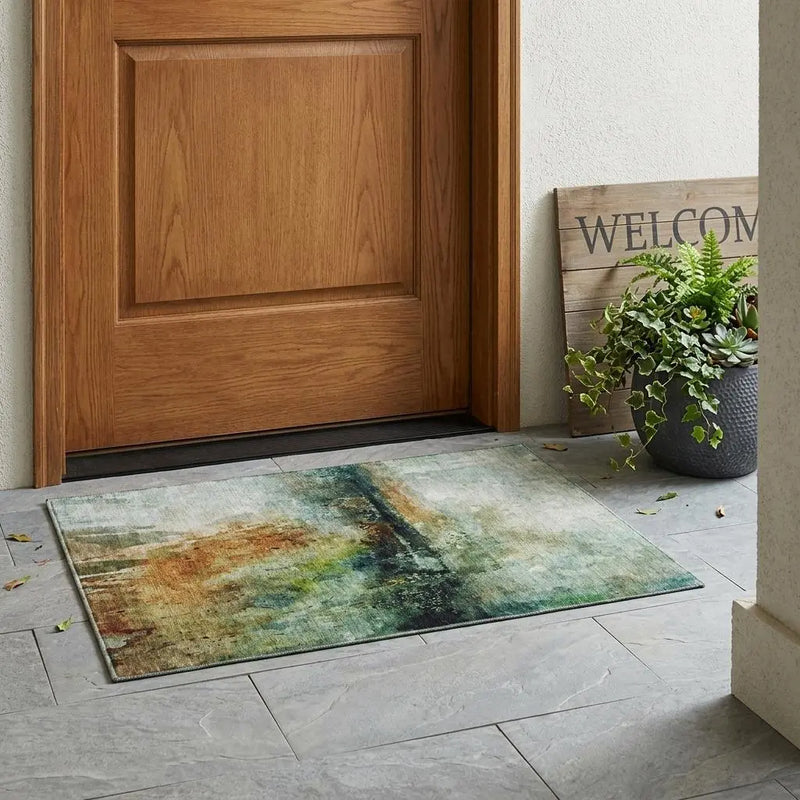 3' X 5' Green And Black Abstract Washable Indoor Outdoor Area Rug Homeroots Outdoor