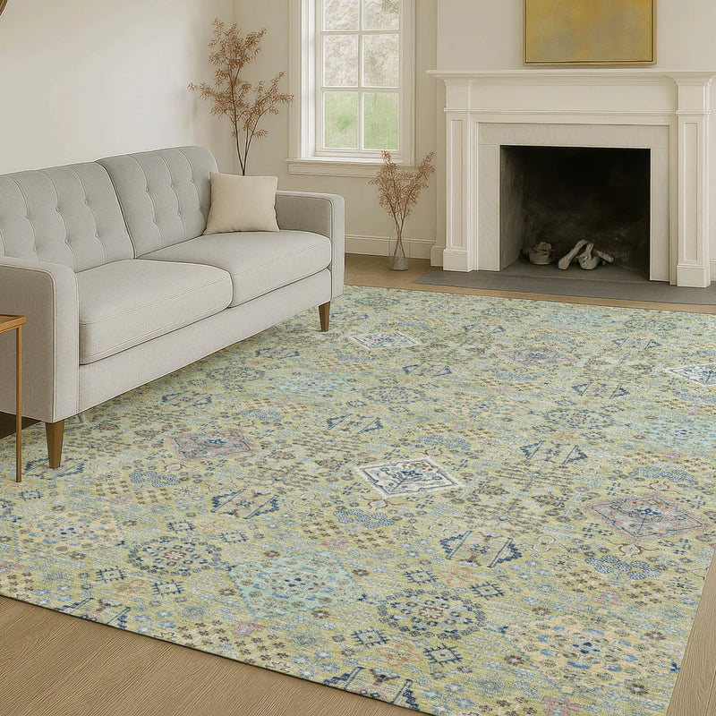 3' X 5' Green And Blue Oriental Washable Indoor Outdoor Area Rug Homeroots Outdoor