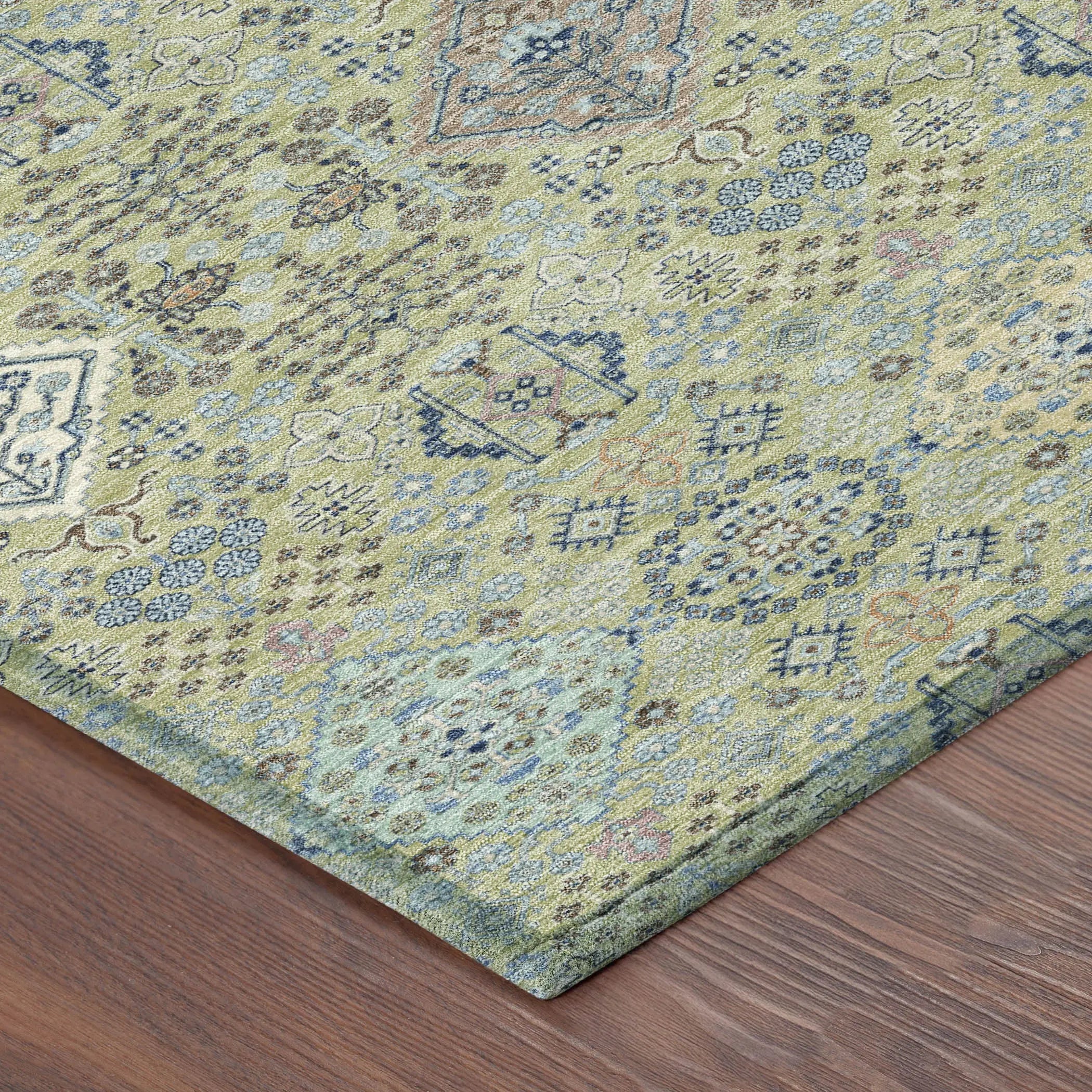 3' X 5' Green And Blue Oriental Washable Indoor Outdoor Area Rug Homeroots Outdoor