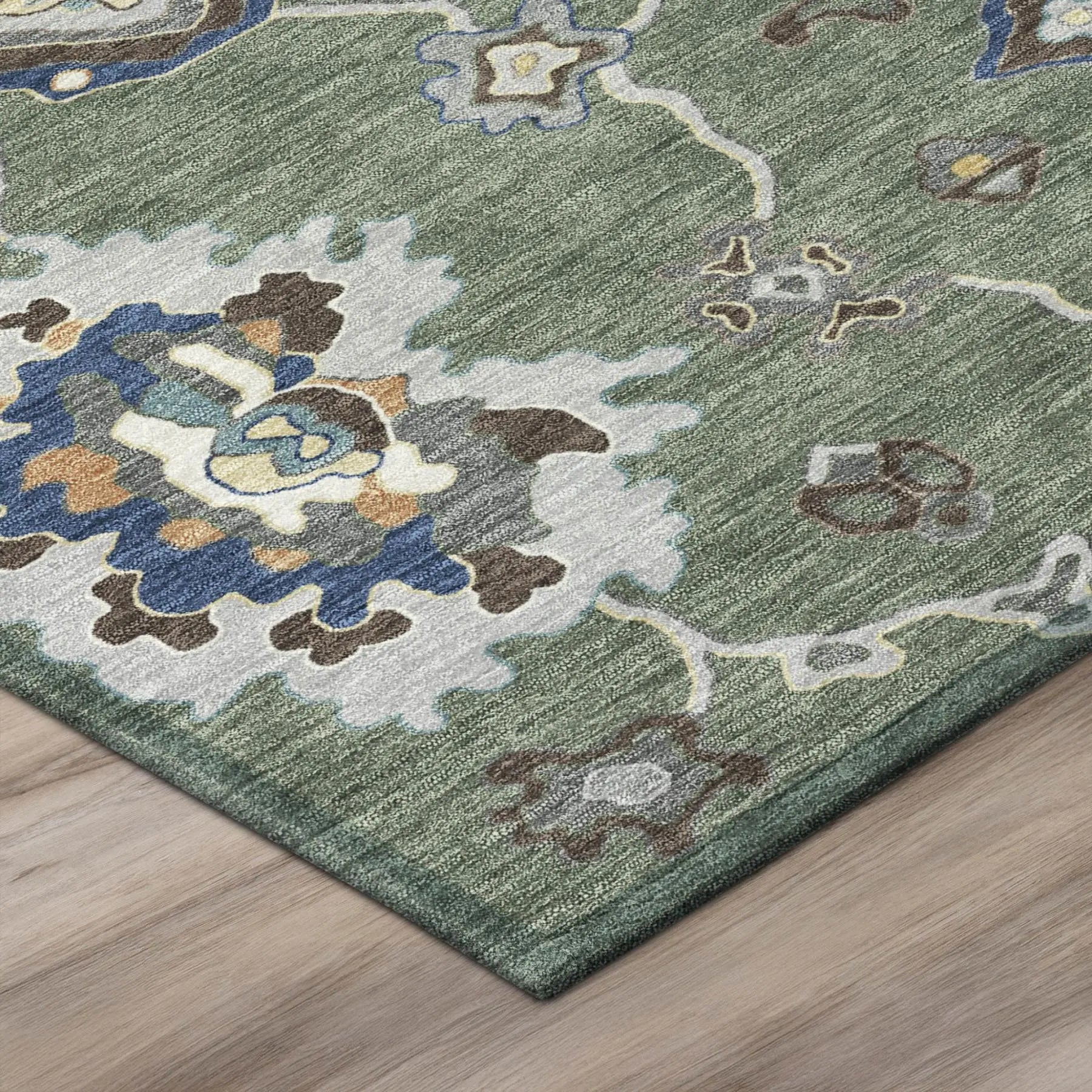3' X 5' Green And Blue Oriental Washable Indoor Outdoor Area Rug Homeroots Outdoor