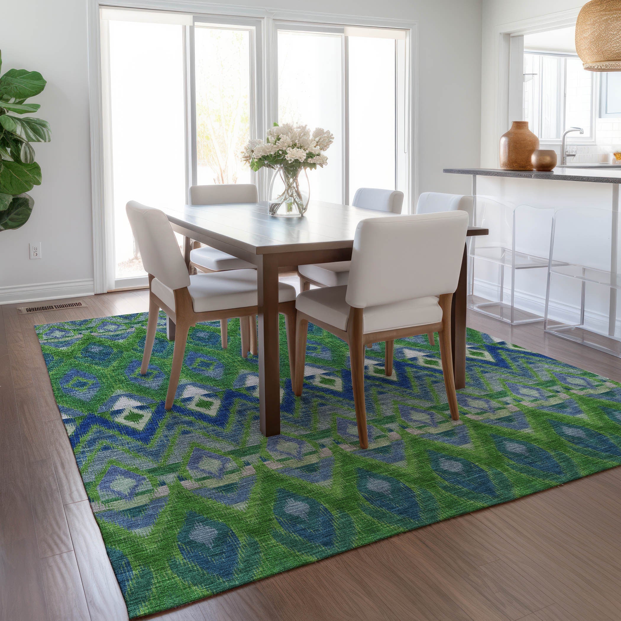 3' X 5' Green And Blue Southwestern Washable Indoor Outdoor Area Rug Homeroots Outdoor