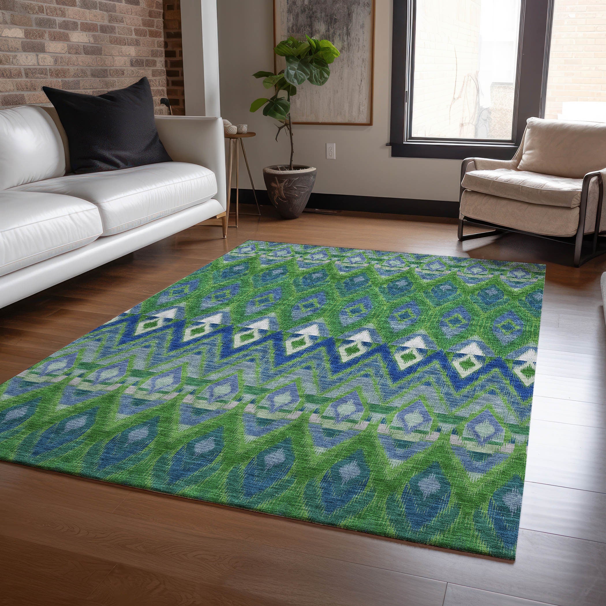 3' X 5' Green And Blue Southwestern Washable Indoor Outdoor Area Rug Homeroots Outdoor
