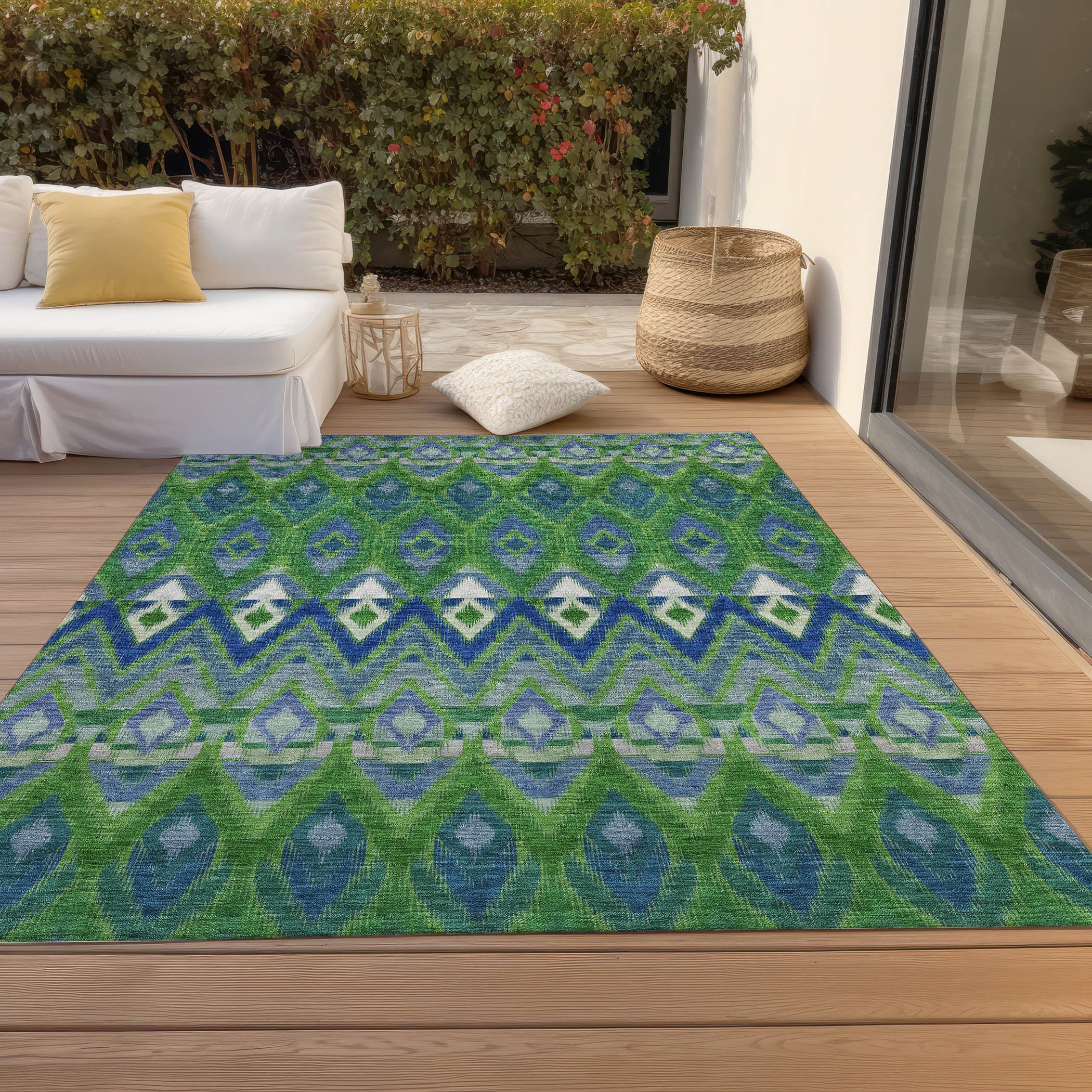 3' X 5' Green And Blue Southwestern Washable Indoor Outdoor Area Rug Homeroots Outdoor