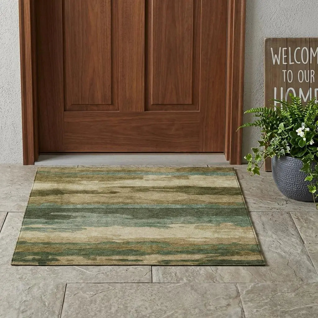 3' X 5' Green And Brown Abstract Washable Indoor Outdoor Area Rug Homeroots Outdoor
