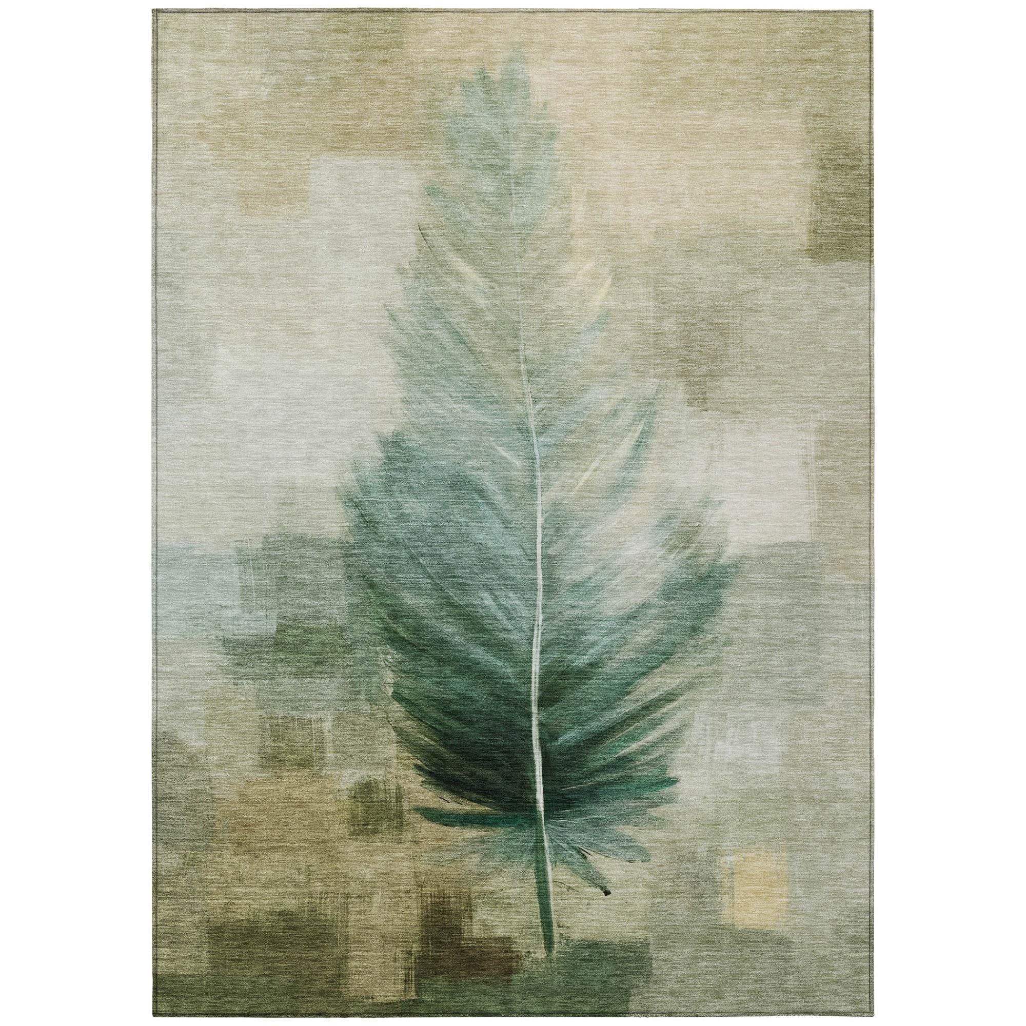 3' X 5' Green And Brown Botanical Leaves Washable Indoor Outdoor Area Rug Homeroots Outdoor