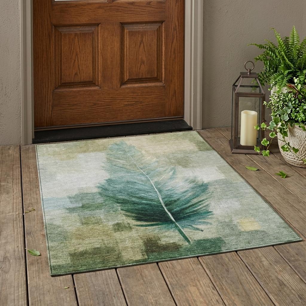 3' X 5' Green And Brown Botanical Leaves Washable Indoor Outdoor Area Rug Homeroots Outdoor