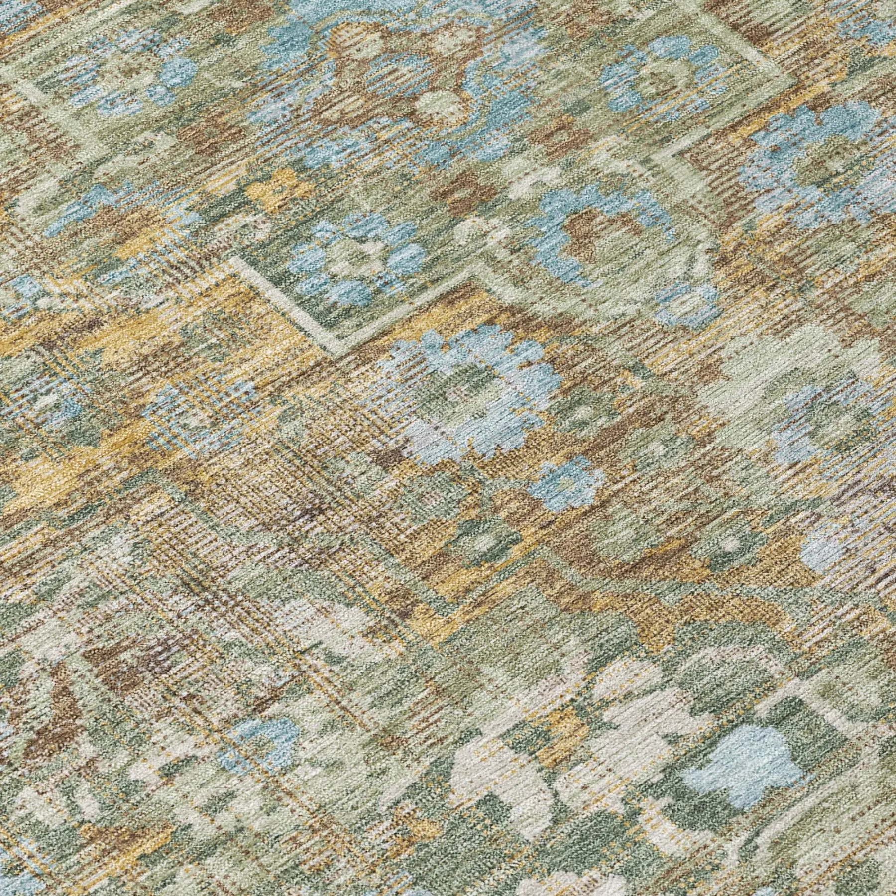 3' X 5' Green And Brown Floral Medallion Washable Indoor Outdoor Area Rug Homeroots Outdoor