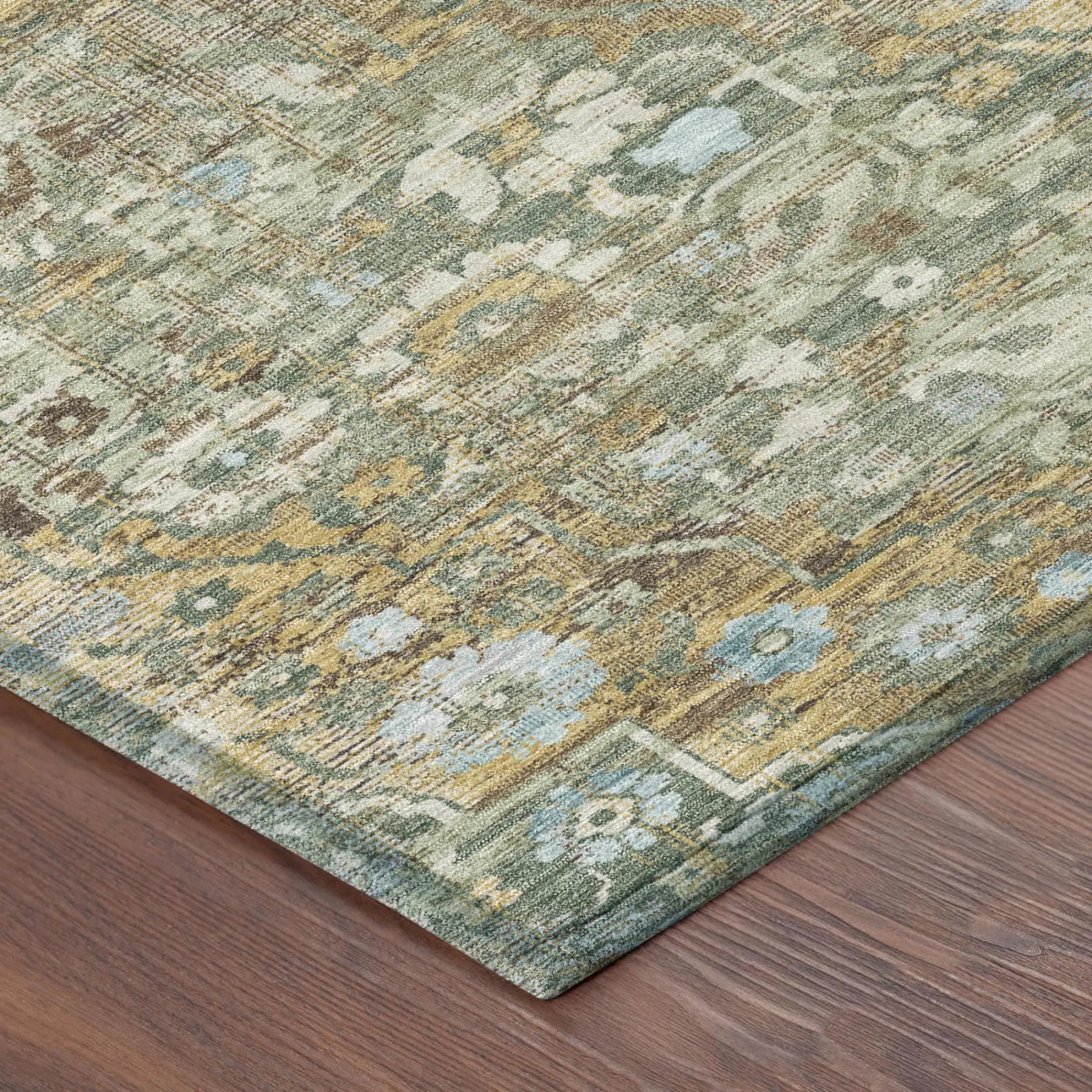 3' X 5' Green And Brown Floral Medallion Washable Indoor Outdoor Area Rug Homeroots Outdoor