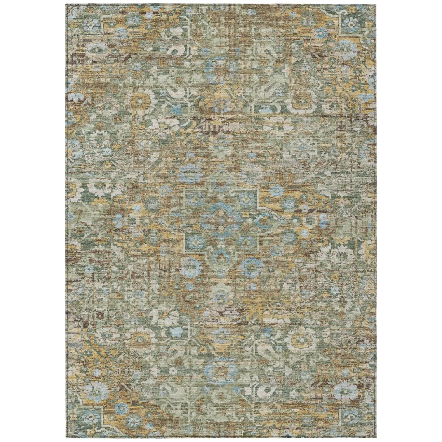 3' X 5' Green And Brown Floral Medallion Washable Indoor Outdoor Area Rug Homeroots Outdoor
