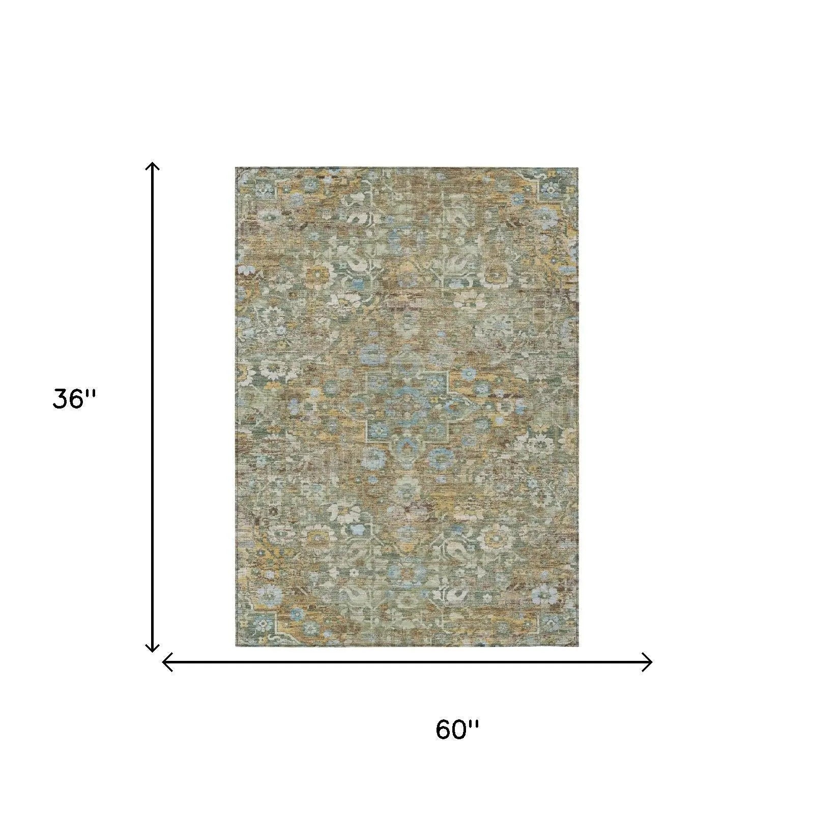3' X 5' Green And Brown Floral Medallion Washable Indoor Outdoor Area Rug Homeroots Outdoor