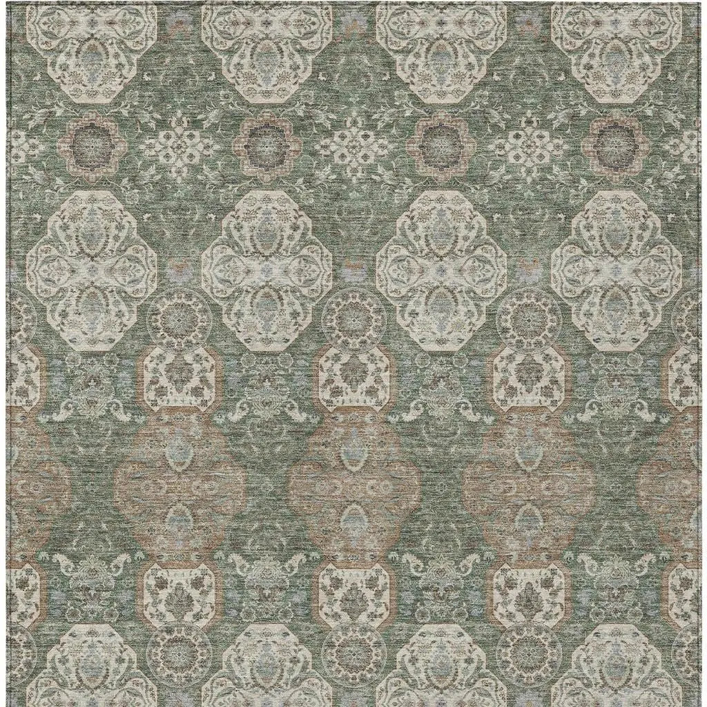3' X 5' Green And Brown Floral Washable Indoor Outdoor Area Rug Homeroots Outdoor
