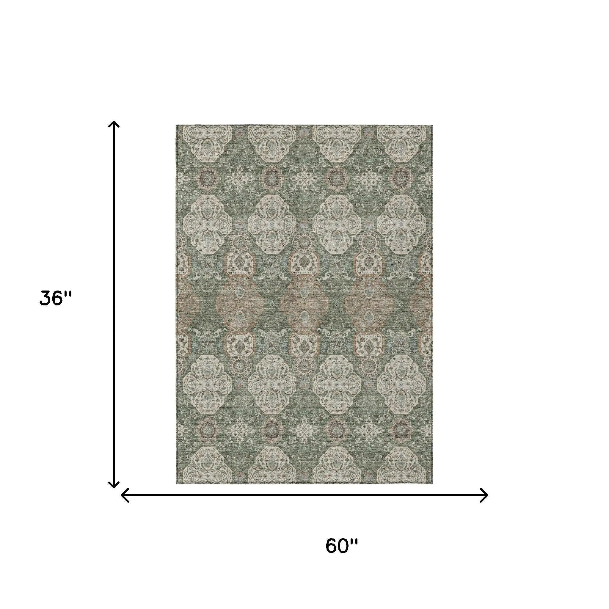 3' X 5' Green And Brown Floral Washable Indoor Outdoor Area Rug Homeroots Outdoor