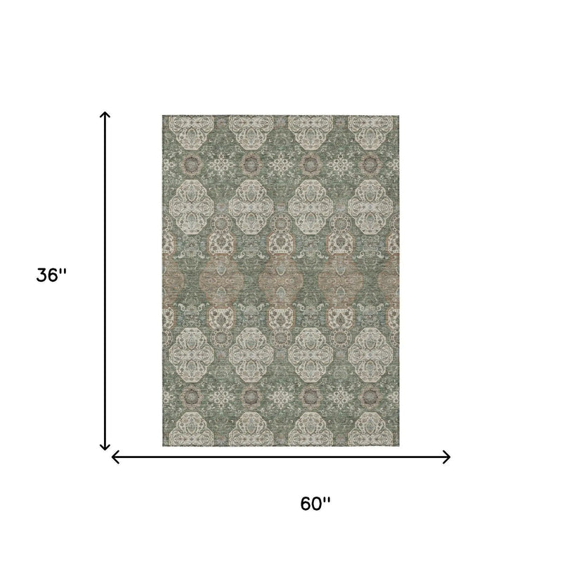 3' X 5' Green And Brown Floral Washable Indoor Outdoor Area Rug Homeroots Outdoor