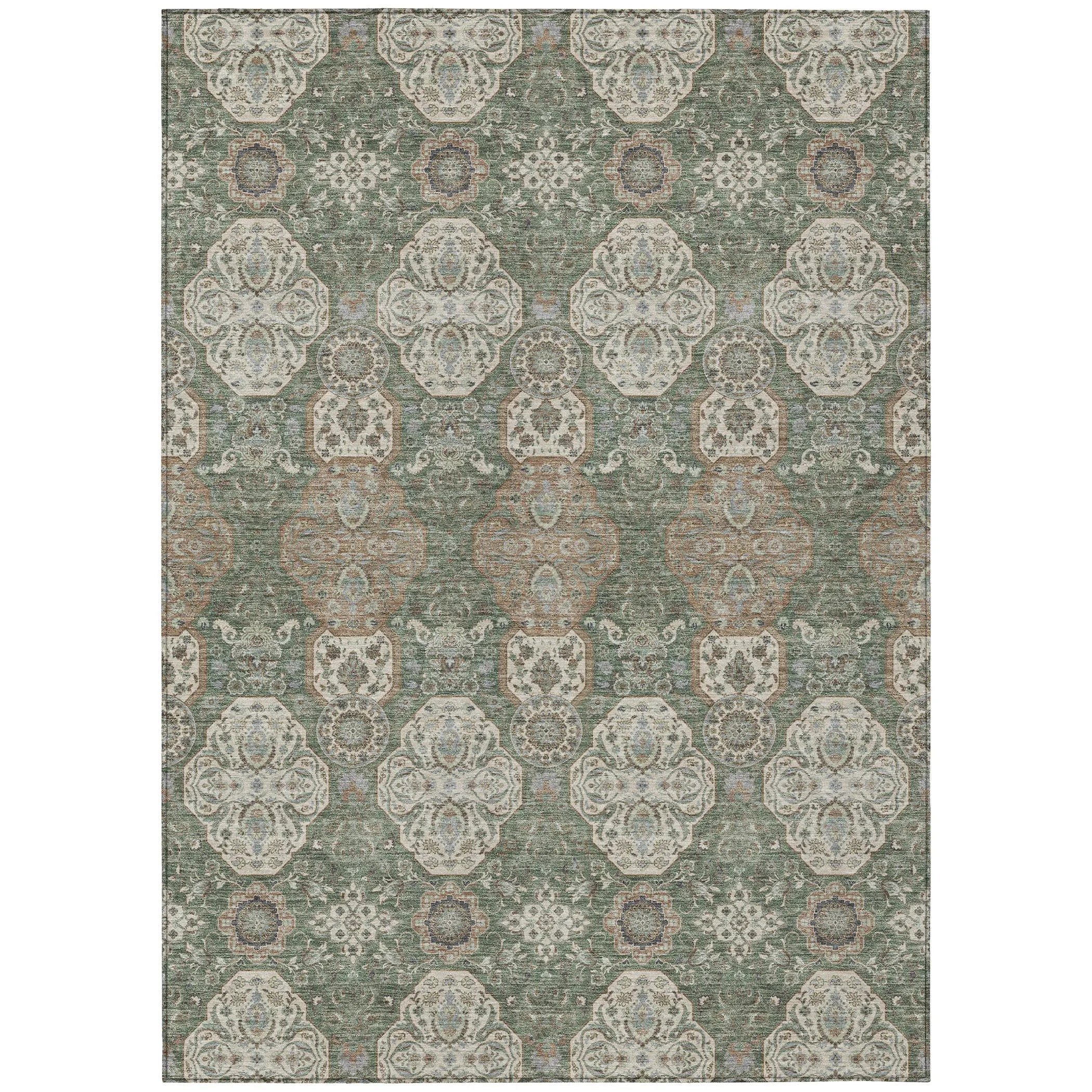 3' X 5' Green And Brown Floral Washable Indoor Outdoor Area Rug Homeroots Outdoor