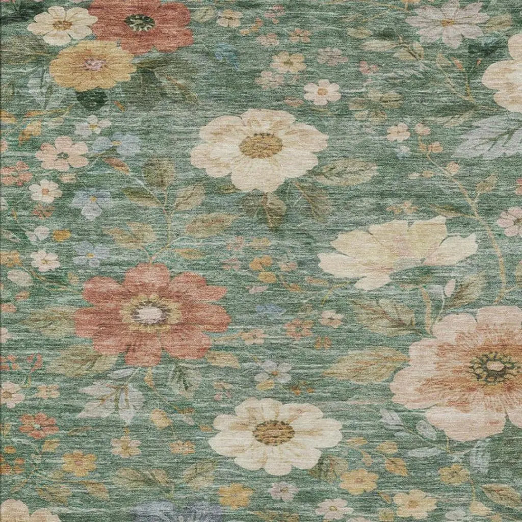 3' X 5' Green And Brown Floral Washable Indoor Outdoor Area Rug Homeroots Outdoor